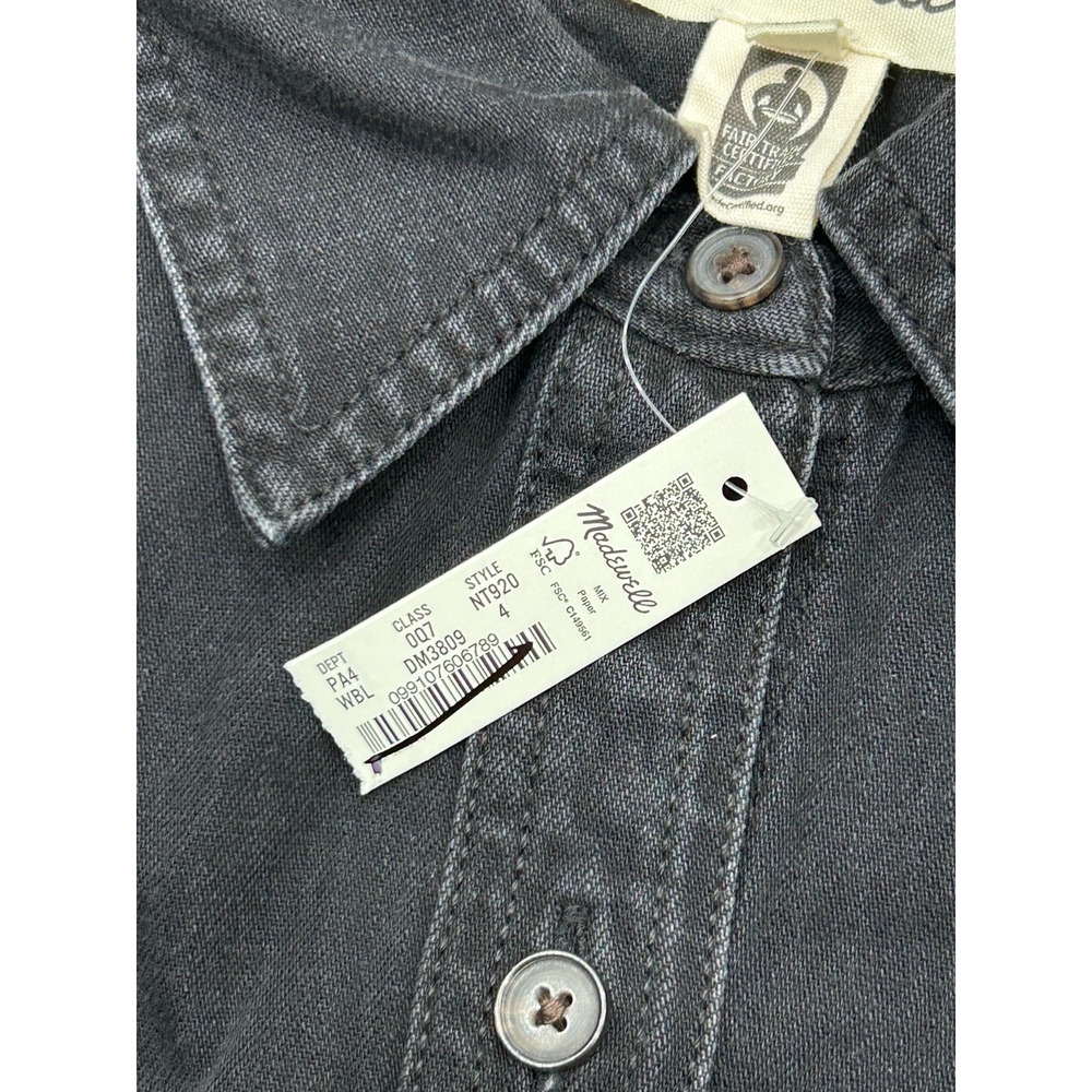 Madewell Womens Washed Black Denim Seamed Button Front Mini Shirt Dress Sz 4 NWT - Picture 4 of 9